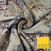 Gold Purple Grey Botanical Artsy Leaves Metallic Textured Brocade Fabric 7131