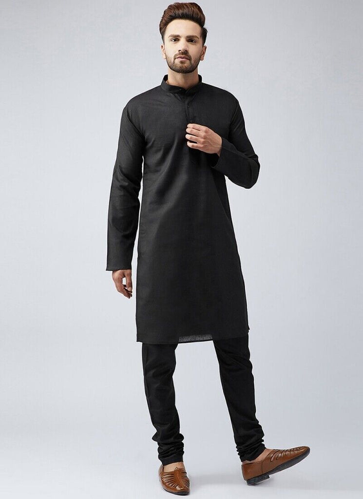 Mens Long Nehru Kurta Pajama Raw Silk Indian Punjabi Asian Clothing 6 COLOURS