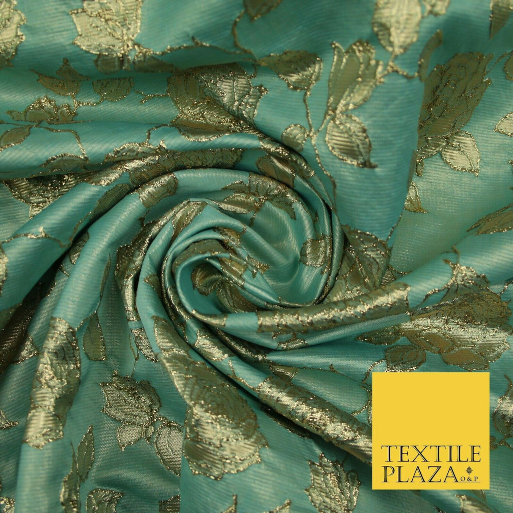 Luxury Textured Gold Floral Rose Brocade Dress Fabric Metallic Fancy 5 COLOURS