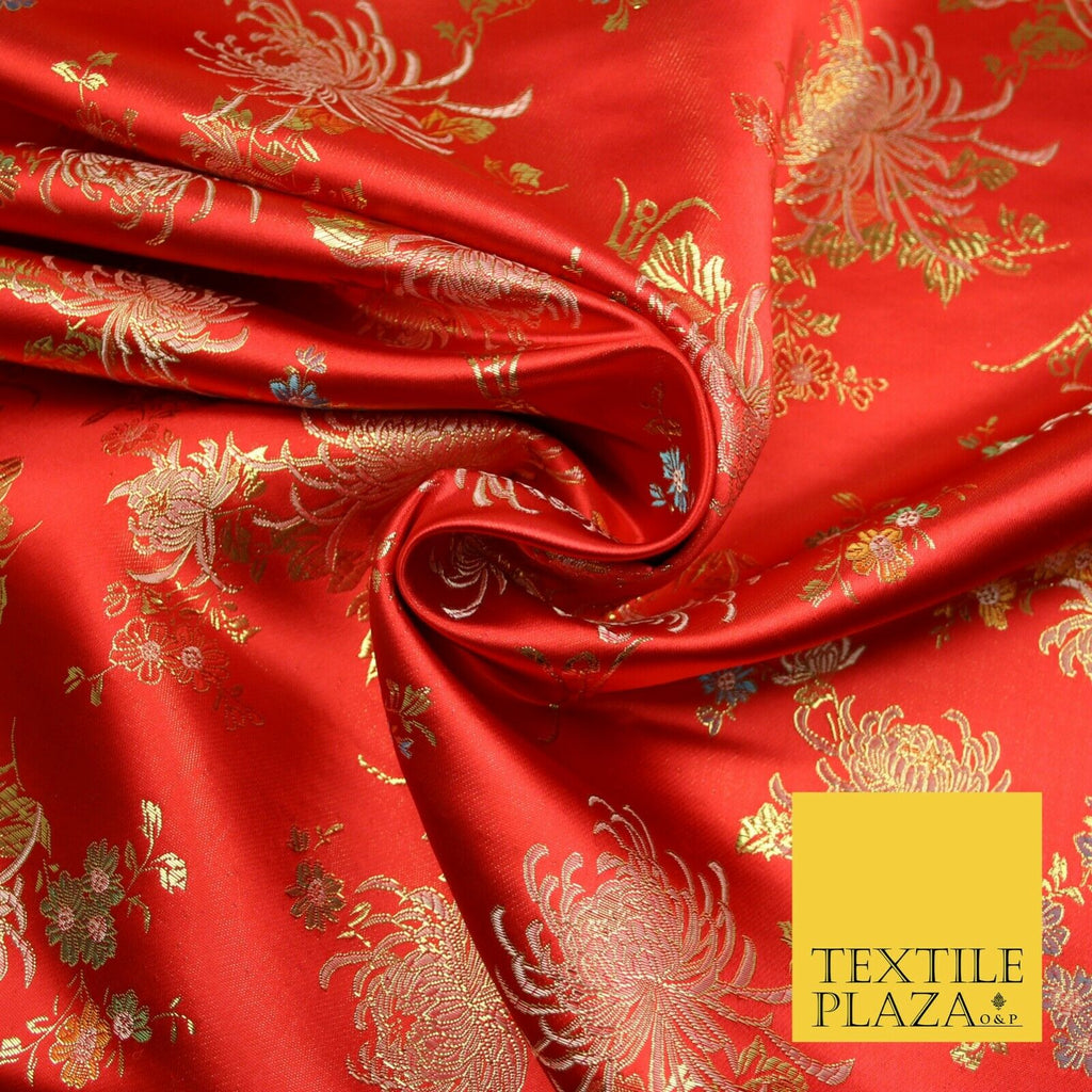 Traditional Oriental Chinese Brocade Metallic Floral Satin Jacquard Fabric 59"