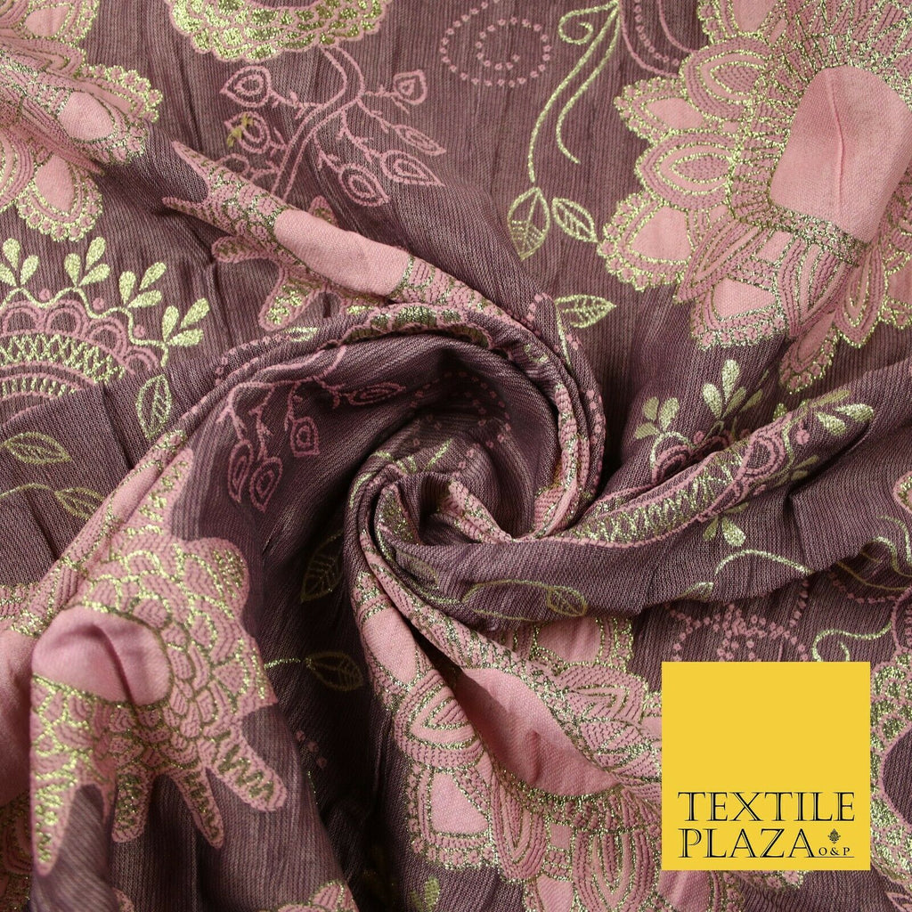 Lilac & Silver Floral - Faux Silk Brocade Jacquard Fabric
